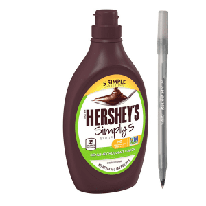 Hershey's Simply 5 Chocolate Syrup Bottle, 21.8 oz with pen