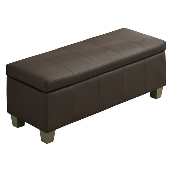 Faux Leather Storage Ottoman, Stitch Tufted Rectangle Upholstered End of Bed Storage Bench, Entryway Large Couch Ottoman with Wooden Legs，brown，51