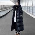 thumbnail image 3 of Chaqueta larga de plumón para mujer, chaqueta de plumón de pato blanca con capucha, versión coreana, color negro y dorado, longitud media, ajustada, de invierno, 3 of 5