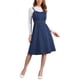 thumbnail image 4 of Vestido de mezclilla midi para mujer sin mangas con escote corazón, espalda cruzada, corte A, con cinturón, vestido de jean XS azul oscuro, 4 of 6