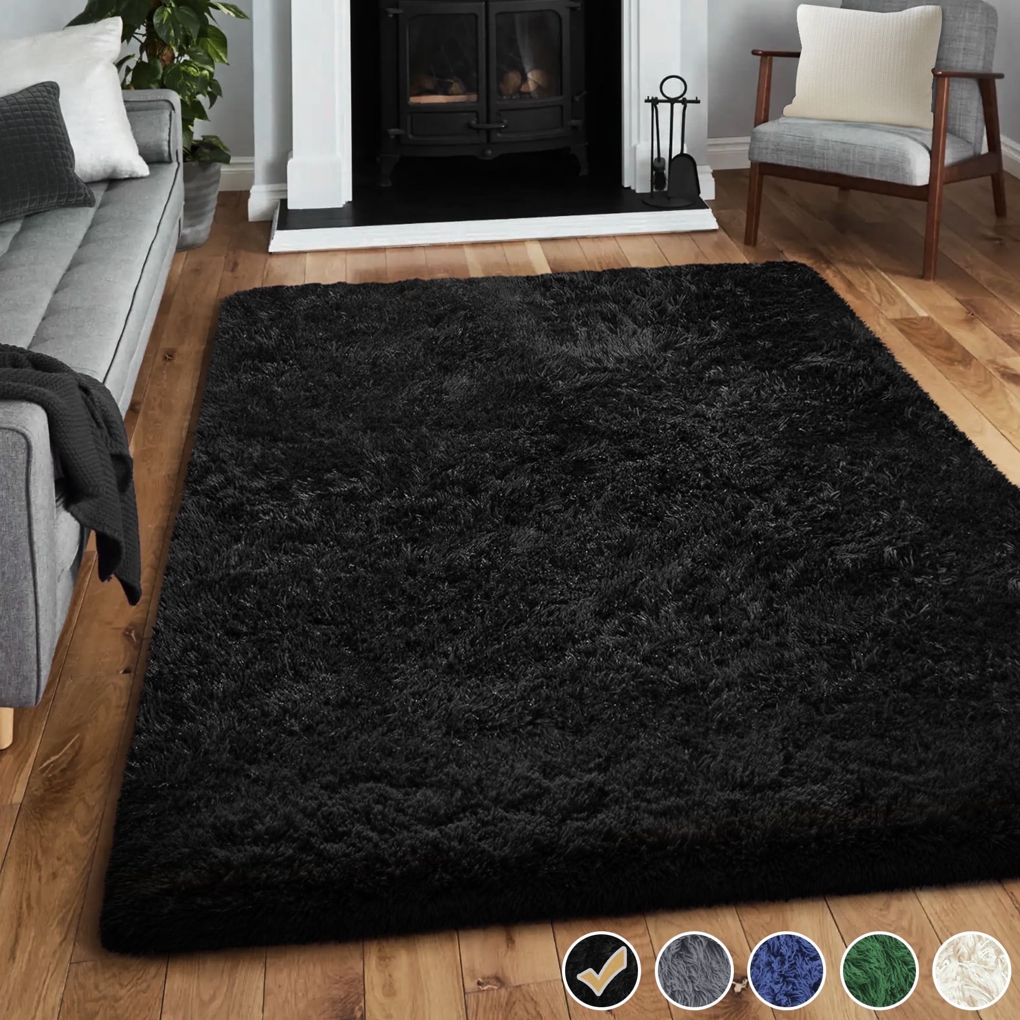 Nefoso Shag Area Rug, 5ft x 7ft Soft Fluffy Area Rugs for Living Room Bedroom Decor Carpet, Black