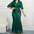 thumbnail image 2 of Cavosen Plus Size Dresses for Wedding Guest V Neck Long Sleeve Maxi Evening Gowns Sequins Solid Tassel Ball Dress Elegant Wedding Guest Cocktail Party Dress, 2 of 7