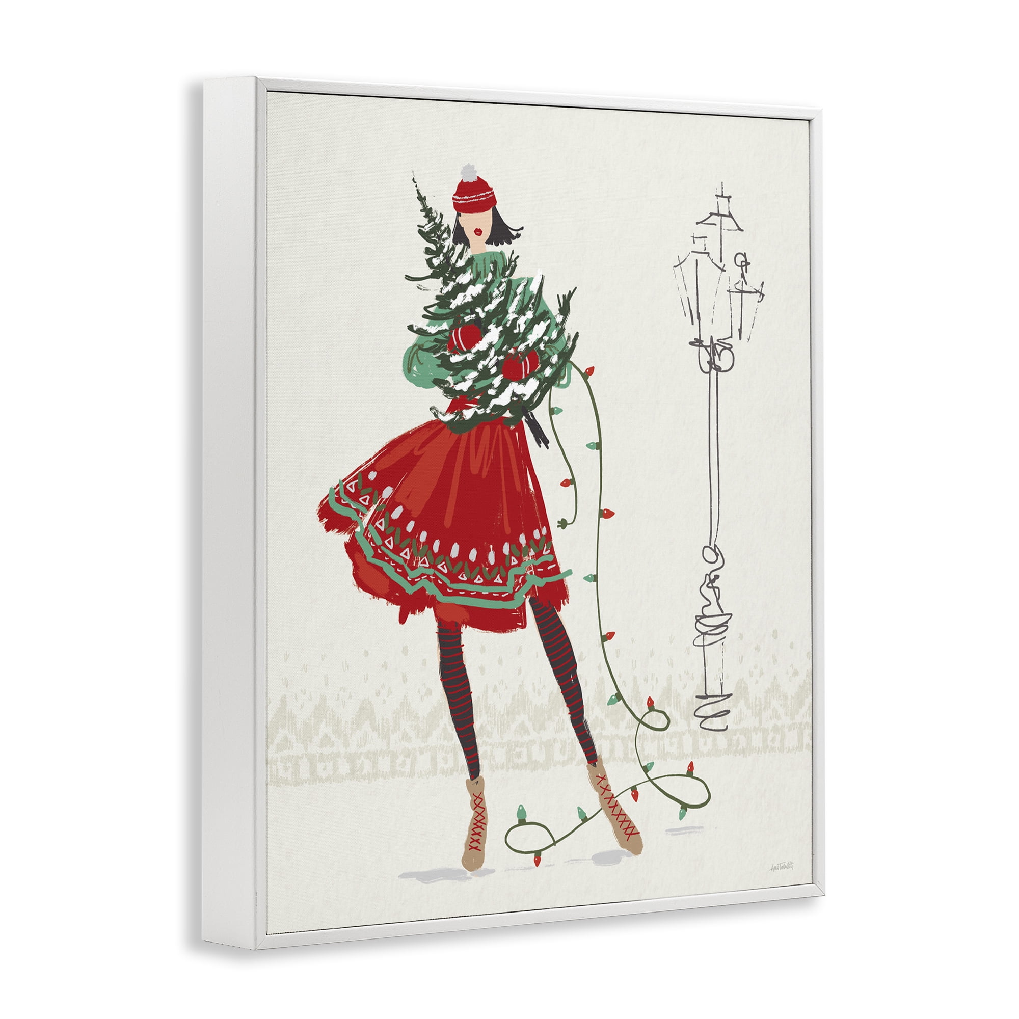 Stupell Industries Festive Fashion Girl Holiday Painting White Framed Art Prints Wall Art, 16 x 20