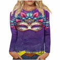 thumbnail image 2 of Aloohaidyvio Mardi Gras Shirts,Womens Mardi Gras Mask Glitter Printed T-Shirt Crew Neck Party Long Sleeve Tops, Mardi Gras Clothing, 2 of 5