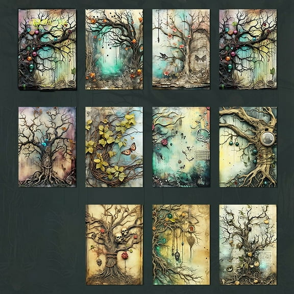 10sets 30pcs 10 styles Magic Theme Scrapbook Paper Pads Paper Sheets for Album Scrapbook Greeting Card Background Paper Tree 140x101x4.5mm 3pcs/style