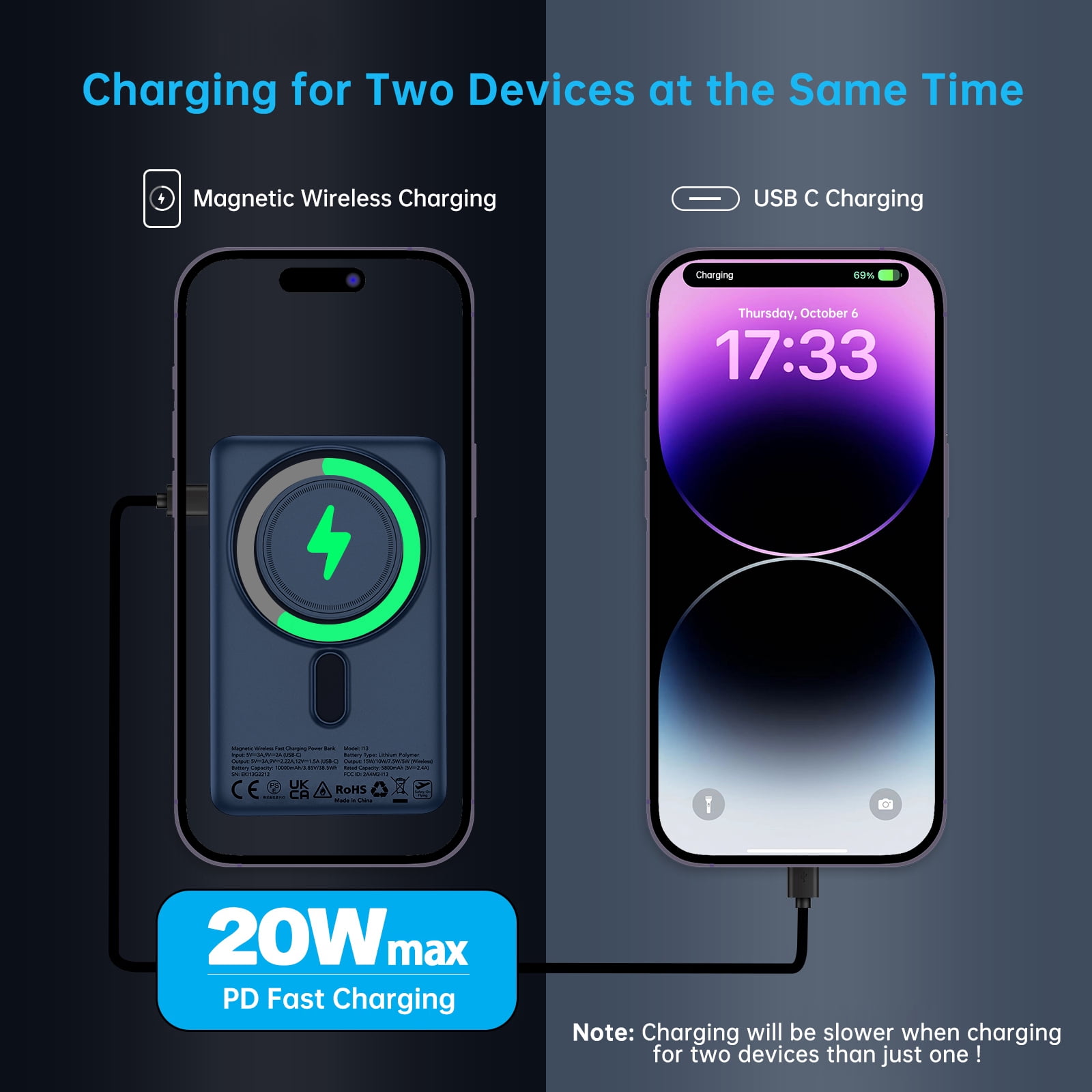 Euker Magnetic Wireless Portable Charger Power Bank 10,000mAh with Phone Stand for iPhone