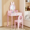 thumbnail image 2 of Ktaxon Kids' Wooden Vanity Table and Stool Set with Toy Vanity Accessories, Princess Makeup Dressing Table,Children's Furniture, Girls Gift, Pink, 2 of 8