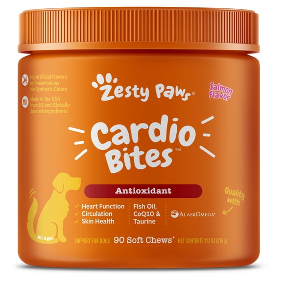 Zesty Paws Cardio Bites Salmon Flavor Dog Supplement, 90 Count