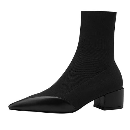 

nsendm Wedge Heel Boots for Women Womens Shoes Stovepipe Elastic Socks Boots Thick Heel Boots Socks for Women High Black 6.5