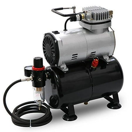 Portable Quiet Airbrush Air Compressor 1/5 HP with Tank, 6 Foot Air Hose, Water Trap and