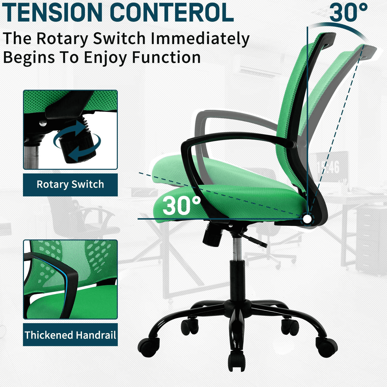 NiamVelo Ergonomic Office Chair Mid Back Mesh Desk Chair Adjustable Computer Chair with Lumbar Support & Armrest, Green