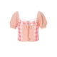 thumbnail image 3 of Sunloudy Tops cortos para mujer, cuello cuadrado, manga corta, contraste de color, estampado a cuadros, suéter, camisa de punto para damas jóvenes Sunloudy  S M L, 3 of 7