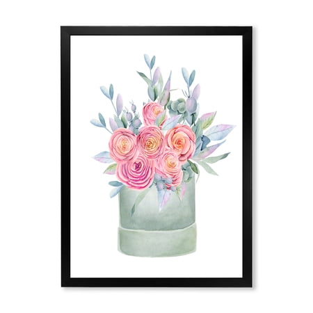 Designart Pink Roses With Gift Box Farmhouse Framed Art Print