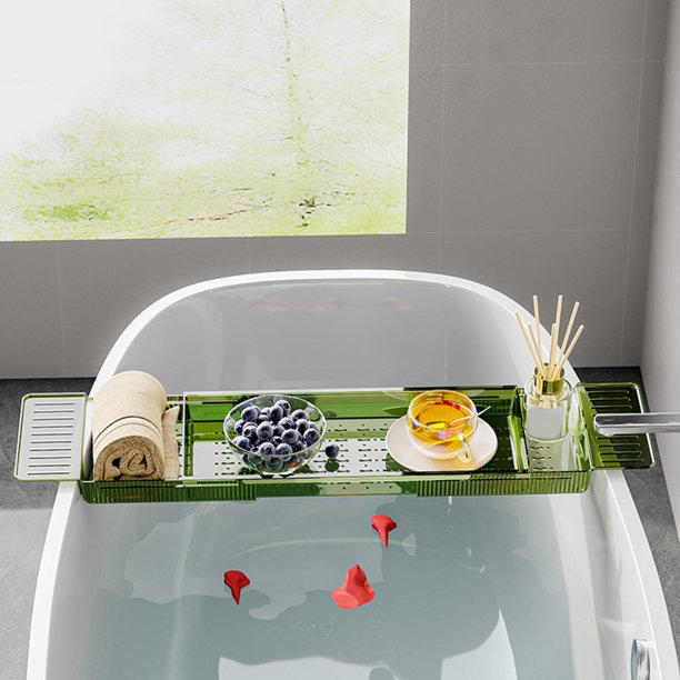 Bandeja de Almacenamiento Telescópica para Lavabo, Estante de Almacenamiento, Bandeja de Baño, Accesorios para Bañera, Estante de Almacenamiento, Esta verde BLESIY bandeja de bañera