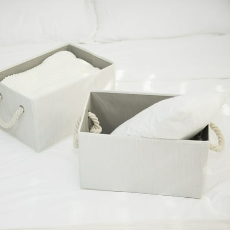 WE THINK STORAGE. Foldable Storage Basket, 3-Pack, Large, White, Bamboo Style, Cotton Rope Handles