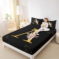 thumbnail image 4 of Homewish Initial A Letter Bed Sheets, Butterfly Rose Floral King Sheets, Black Gold Sequin Print Sheet Set, 4-Piece, 4 of 7