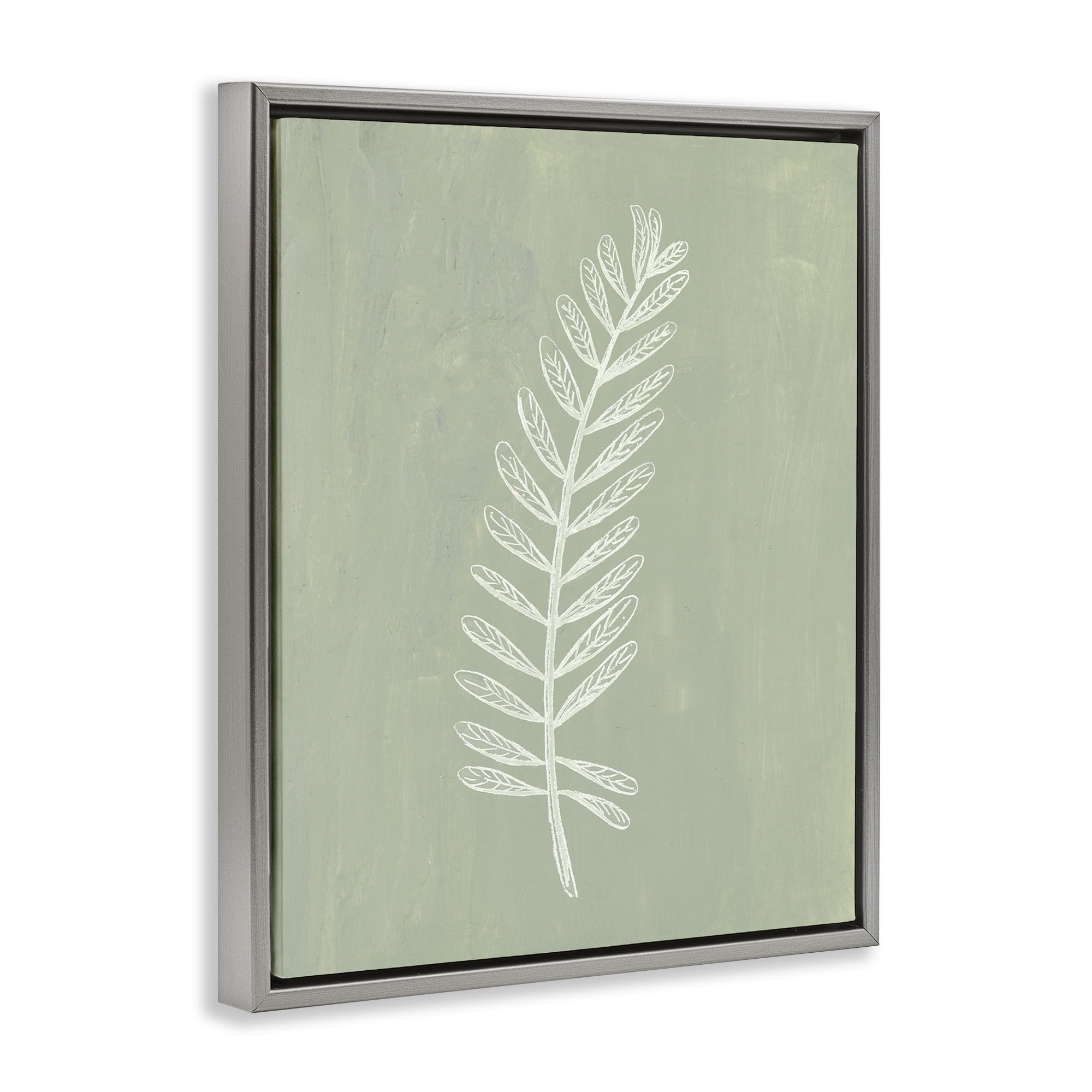 Stupell Industries Simple Fern Impression Plants & Flowers Painting Gray Floater Framed Canvas Art Print Wall Art, 17 x 21