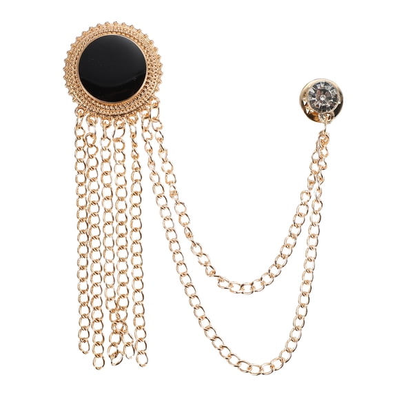 Uxcell Gem Chain Brooch Pins, Hanging Chain Brooch Suit Pin Tassel Crystal Badge Lapel Collar Pins for Women Men Shirts Tuxedo Scarf, Gold Tone(Black)