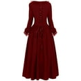 thumbnail image 3 of Busydd Womens Dresses Vintage Solid Color Long Sleeve Halloween Dress Square Neck Lace Gothic Dresses for Women Tiered Pleated Long Dress S, 3 of 4