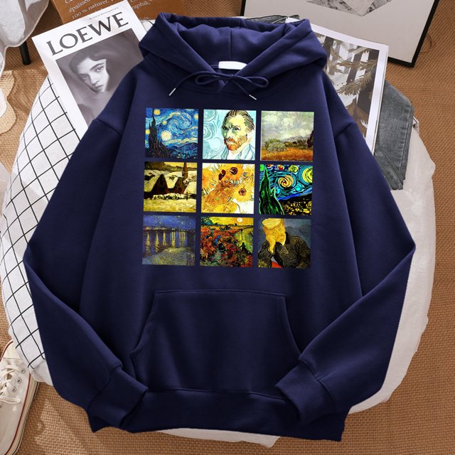 Sudaderas con capucha para hombre con estampado de Sanskrit Van Gogh, pintura de fama mundial, sudadera con capucha de moda