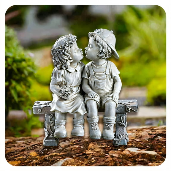 ICERUN Garden Statues,Resin Bench Man and Woman Sculpture Garden Art,Stone Texture Look Yard Decorations Outdoor,Style1