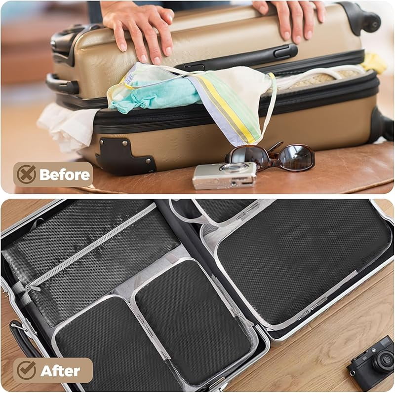 XIHAMA Compression packing cubes - 4 pieces, ultralight suitcase organizer, black