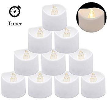 Tea Lights With Timers LED Tea Light Candles Battery Operated Flickering LED Tealight Candles with 6 Hours On Automatical Timer Warm White Flame 12 Pack for Party Wedding Decoration (Battery Included) ()