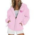 thumbnail image 4 of Bovemsi Sweatshirt for Women Breast Cancer Awareness Hoodies Ribbon Graphic Full Zip Up Oversized Fleece Jackets Clothes Zip Up Hoodie, 4 of 7
