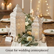 Temple Moroccan Style Lantern Decorative Candle Holder for Home Decor, White, Set of 2