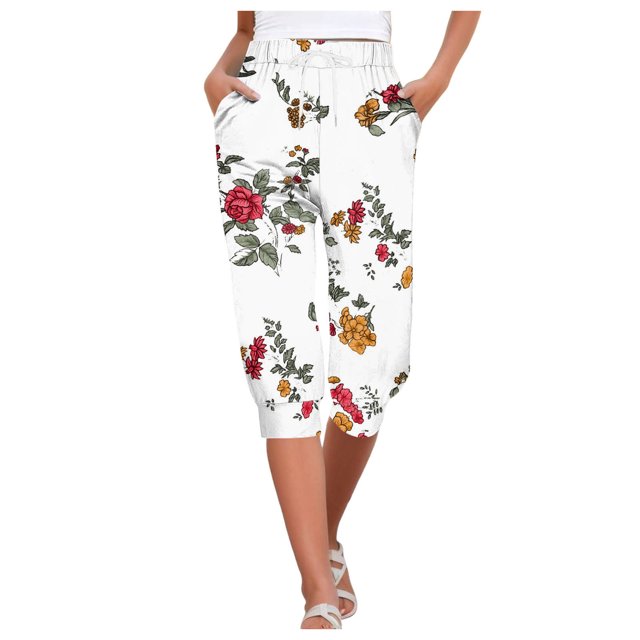YDLCAFD Capris For Women Print Pants Bottom High Waist Drawstring Joggers