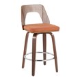 thumbnail image 2 of Trilogy Mid-Century Modern Counter Stool In Walnut And Orange Fabric - Set Of 2, 2 of 7