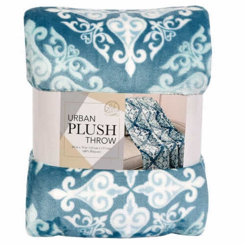Life Comfort Throw Blanket Urban Plush Blue Green Sculpted Pattern