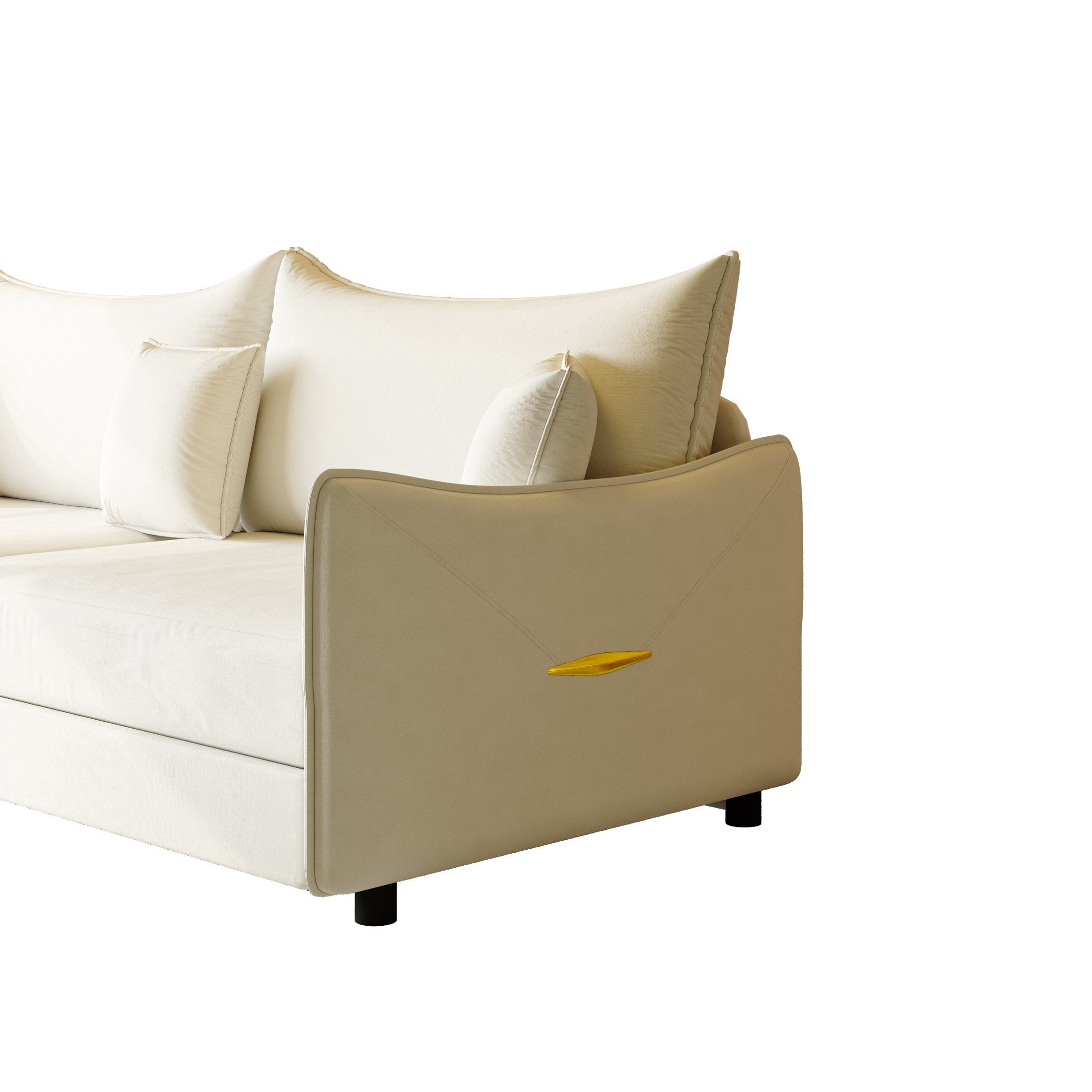 Noble House Abriel King Pull Out Sleeper Sofa Bed, Modern Velvet 3-in-1 Convertible Couch with Pillows, Beige White