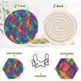 thumbnail image 4 of Yayeee 6 PCS Drink Coasters with Holder Set Woven Absorbent Round Tabletop Hot Pad, Vibrant Stained Glass Pattern, 4 of 7