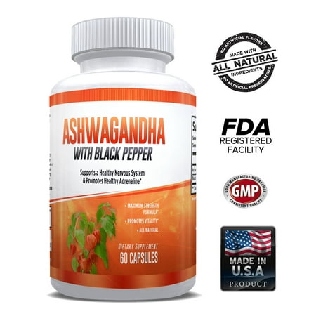 Ashwagandha Root Capsules with Black Pepper 1300mg – Stress & Anxiety Support - Mood Enhancer – Thyroid Support -  Powerful & Potent for Men & Women – 1