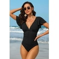 thumbnail image 3 of Alove Bath Suit Monkini Sexy Deep V Neck Solid Color Flounce Backless Short Sleeve One Piece Swimwear for Women, 3 of 7