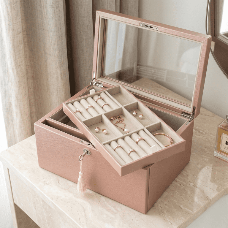 Hives and Honey Danielle Leather Jewelry Box for Women, Blush