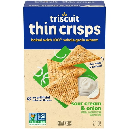Triscuit Thin Crisps Parmesan Garlic Whole Grain Wheat Crackers, Lunch Snacks, 7.1 oz
