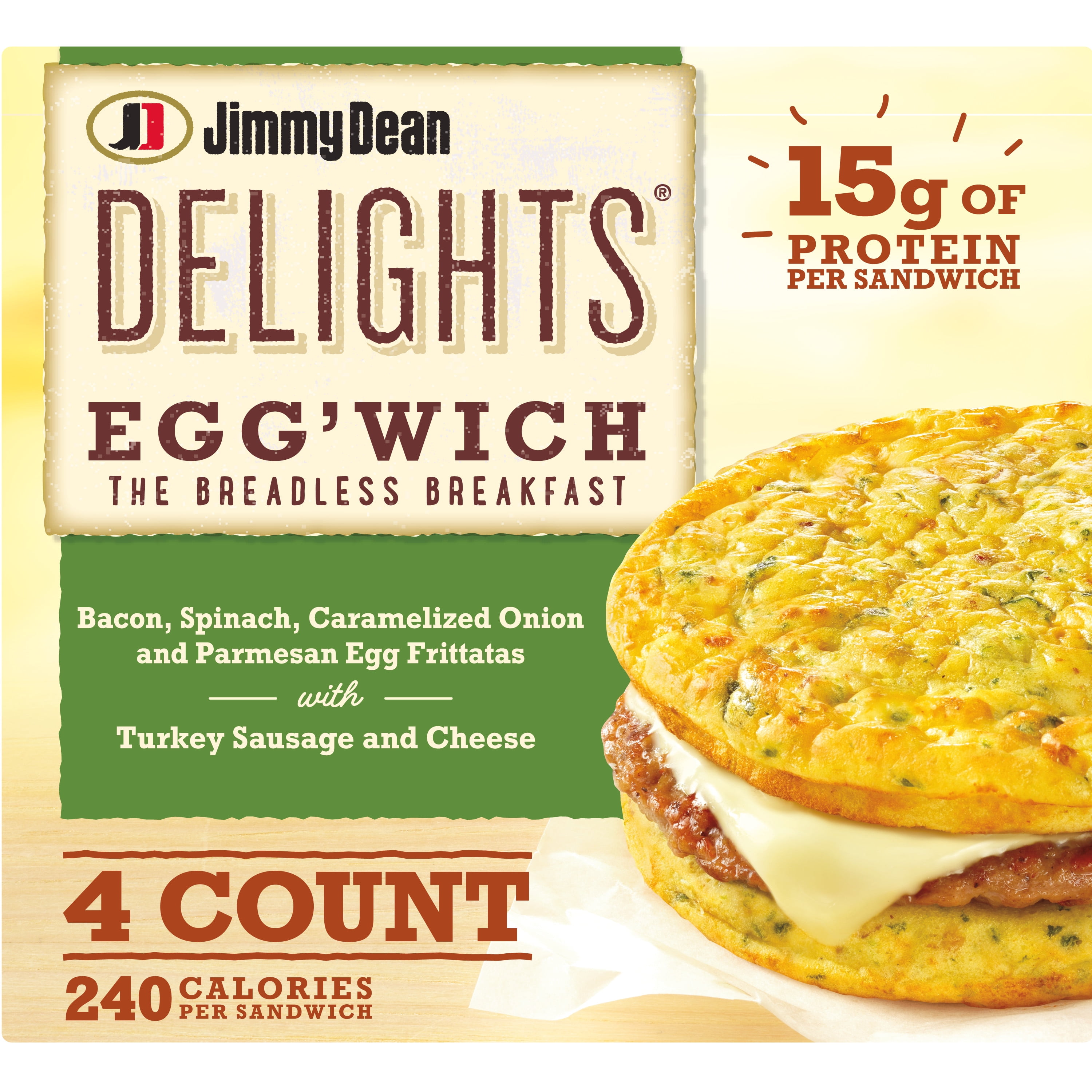 Jimmy Dean Delights Egg'wich Parmesan Egg Frittatas Turkey Sausage and Cheese, 4 count (Frozen)