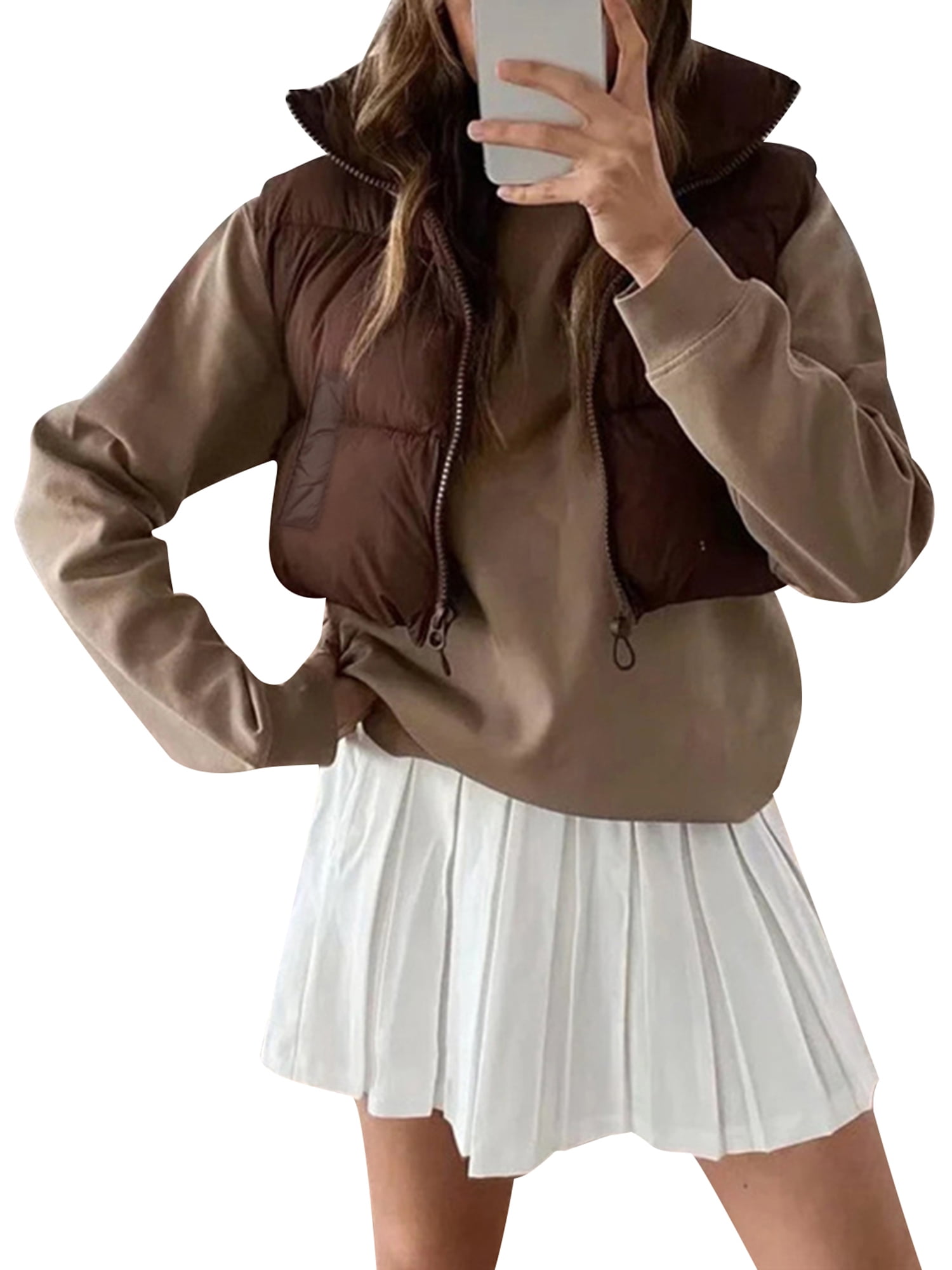 Springcmy Women's Winter Crop Vest Lightweight Sleeveless Warm Outerwear Puffer Vest Padded