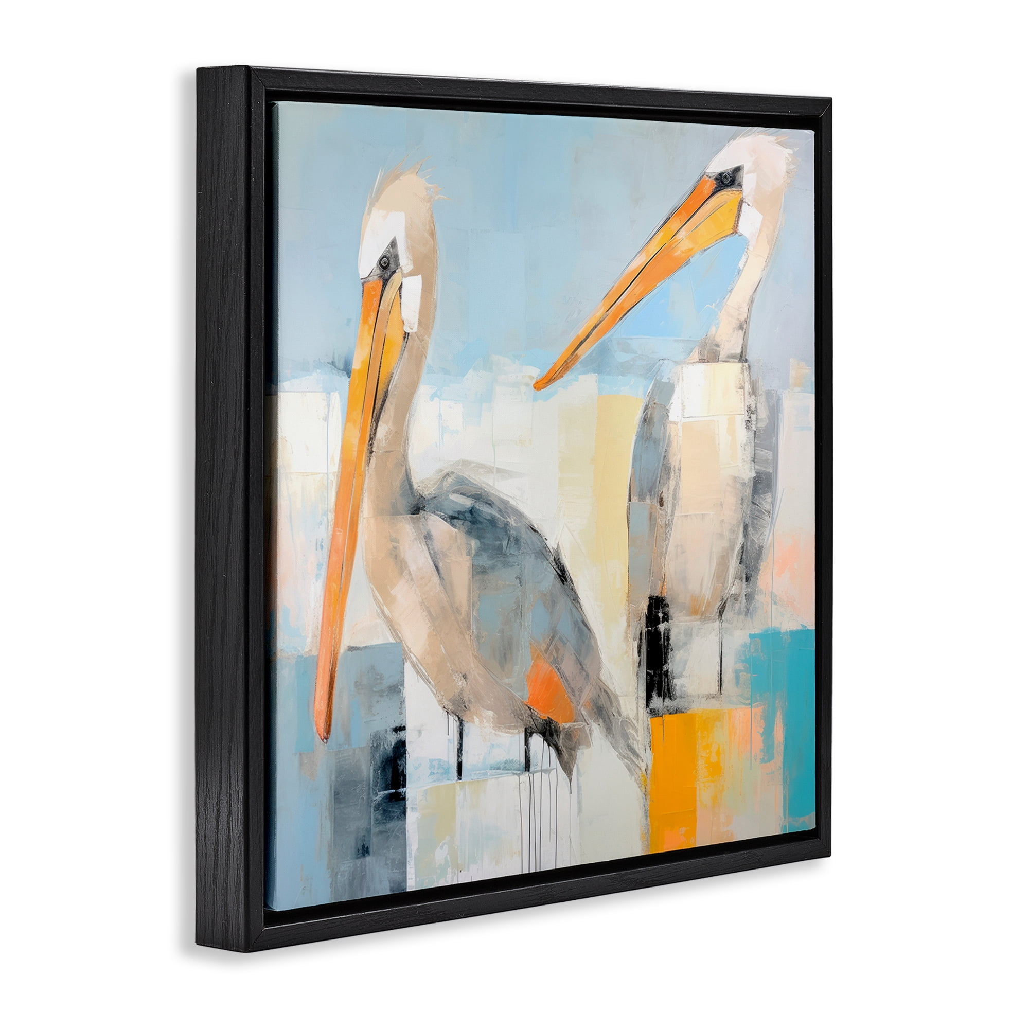 Stupell Industries Pelicans Abstract Pattern Animals & Insects Painting Black Floater Framed Canvas Art Print Wall Art, 18 x 18
