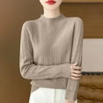 thumbnail image 2 of Mock Neck Sweater Women Plus Size Wool Long Sleeve Pullover Knitted Tops Fall Casual Loose Solid Color Shirts (Brown M), 2 of 3