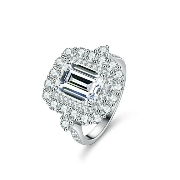 3 Carat Halo Engagement Ring Emerald Cut Moissanite Ring for Women D Color VVS1 Clarity Diamond Wedding Rings 925 Sterling Silver Rings for Anniversary Promise
