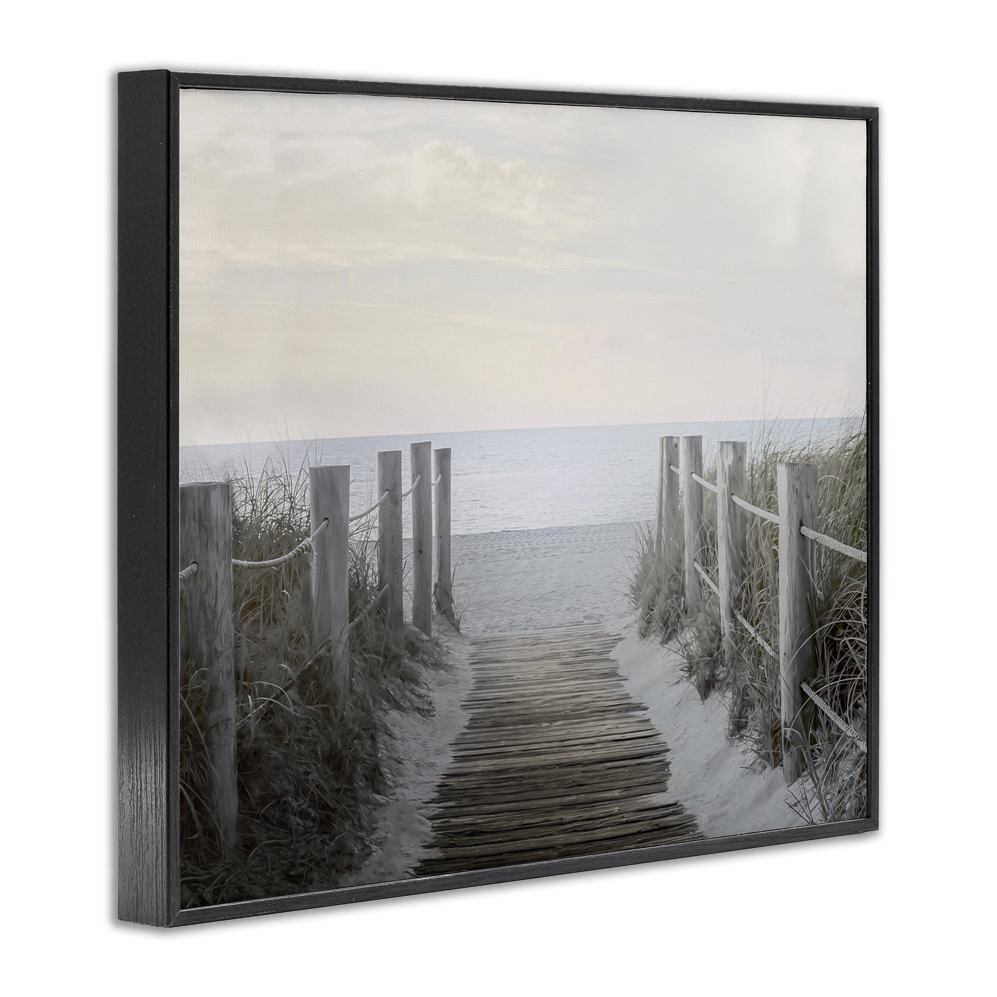 Stupell Industries Boardwalk Steps to Beach Landscape Photography Black Framed Art Print Wall Art, 30 x 24
