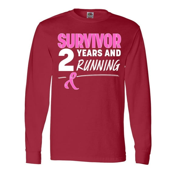 Inktastic Breast Cancer Survivor 2 Years and Running with Pink Ribbon Long Sleeve T-Shirt