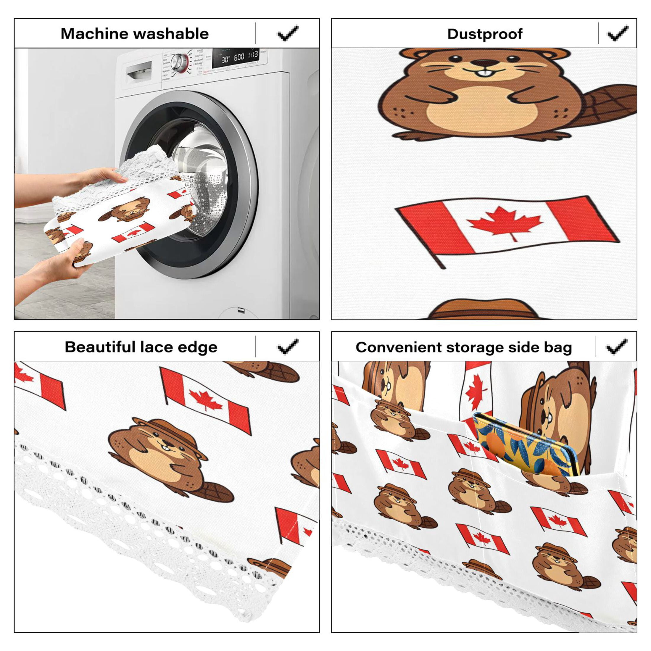 Wobogo Canadian Beaver Washing Machine Cover Dustproof Washer Dryer Cover Waterproof Laundry Room Decorative Protector