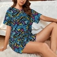 thumbnail image 4 of Fuzoiu Love Music Print Women's Short-Sleeved Pajama Set,Lounge Sleepwear Set,Womens Pajama Sets 2 Piece,Button-Up Top and Shorts with Pockets-Medium, 4 of 7