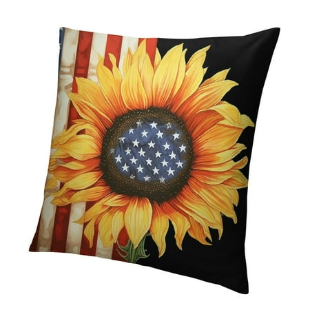 

FUMJ Sunflower American Flag Short Plush Pillowcase Independence Day Zipper Closure Summer for Home Furnishing 1 Piece 12x12in