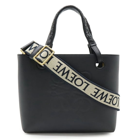 Pre-Owned LOEWE Inflated Anagram Tote Mini Bag, Handbag/Shoulder Black Leather, A717S74X05