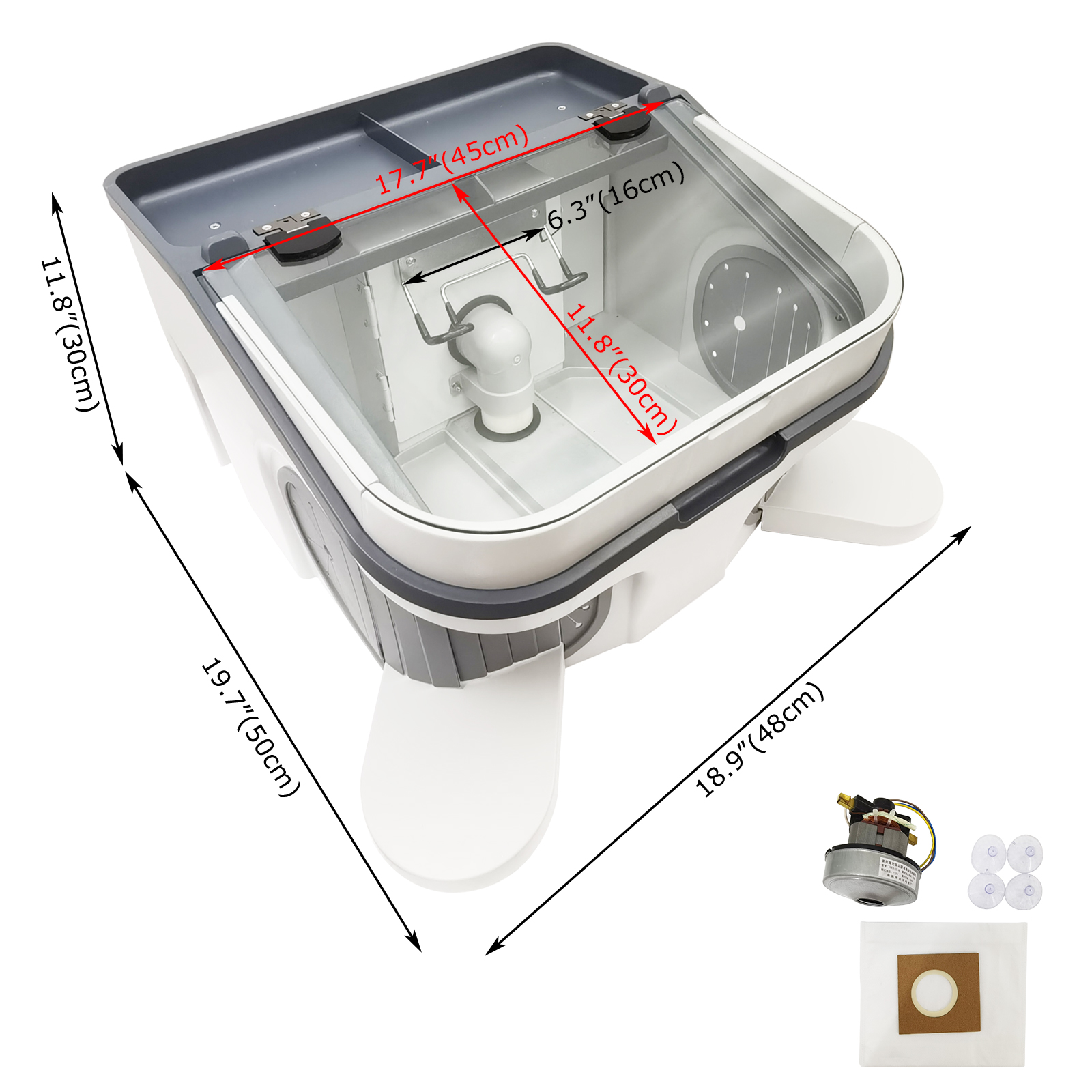 Dental Sandblasting Dust Collection Cabinet Lab Dust Cover Collector Built-in Vacuum Cleaner 110V with 2 Filters